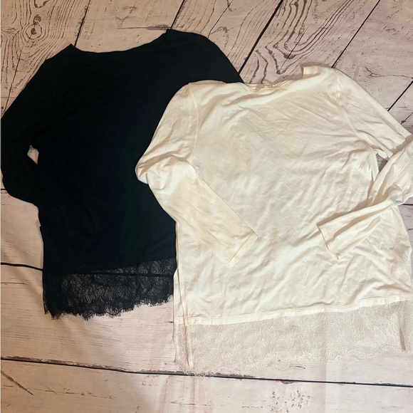 H&M Tops - Women’s eyelash lace trim 2pc H&M tops long sleeve black and white